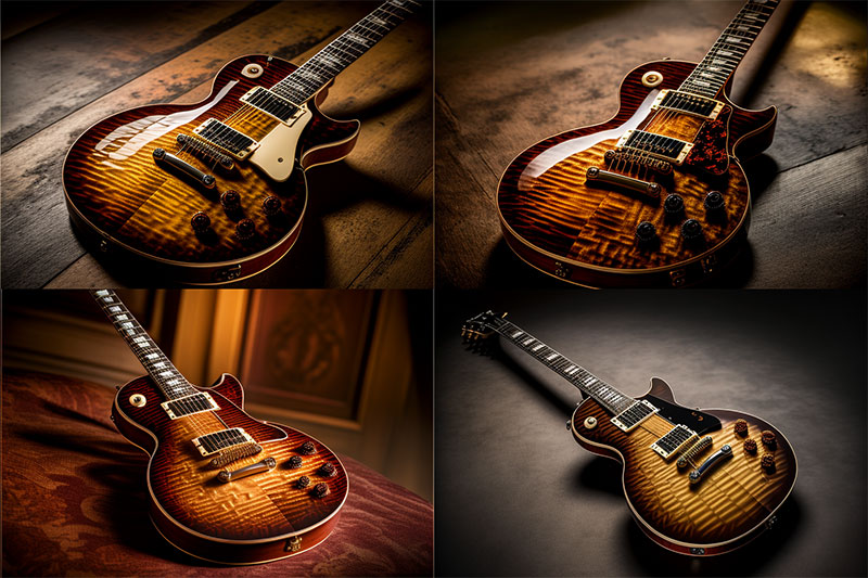 Les Paul guitars generated by Midjourney.