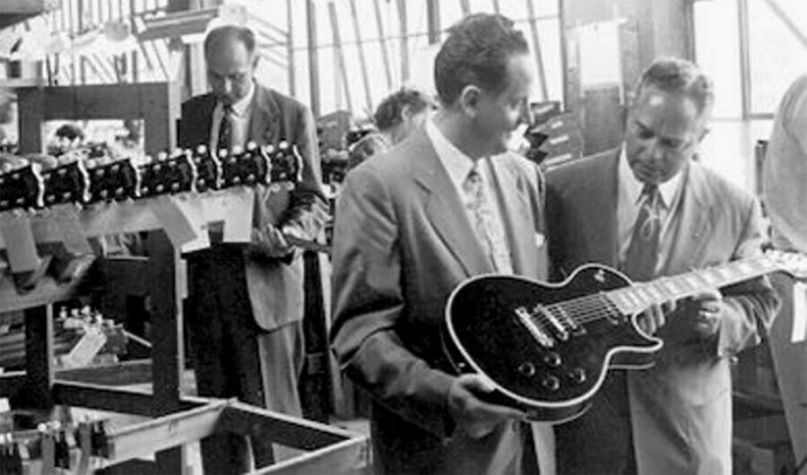 Les Paul and Ted McCarty at the Gibson factory.